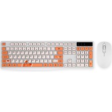HEXSIUM Kablosuz Klavye Mouse Seti Kedi Temalı Sessiz Turuncu Beyaz Retro Tablet Laptop PC Uyumlu