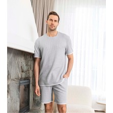 Aydoğan Lodos Store Erkek Kısa Kollu Şortlu Waffle Dokulu Pijama Takımı Rahat Kesim