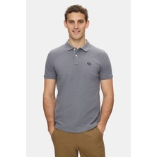 Ucla Lakes Koyu Gri Polo Yaka Nakışlı %100 Pamuk Standard Fit Erkek Tshirt