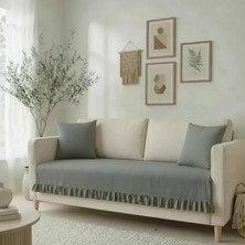 NDC Home Fırfırlı Keten Koltuk Örtüsü [kırlentli]-Füme