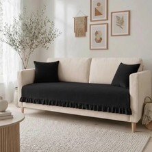 NDC Home Fırfırlı Keten Koltuk Örtüsü [kırlentli] -Siyah