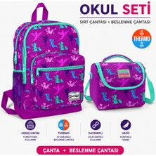 Coral High Peri Desenli Ilkokul Sırt Çantası Mor 23109+THERMO Beslenme Çantas 11803