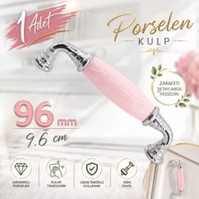 Badem10 Alvena Pembe Porselen Krom Kulp 96 mm 9.6 cm Mobilya Çekmece Dolabı Dolap Kapak Kulplar Kulb Kulpu