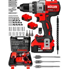 Pro Müller Germany V-Power 5800 Darbeli Xr Li-Ion Çift Akülü Vidalama Matkap 5 Ah 58 V Yüksek Tork