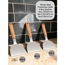Multiamo Ahşap Saplı Paslanmaz 3 Boy Çelik Spatula/börek Hamburger Tatlı Kazıcıyı Baklavacı Spatula 3 Adet