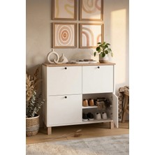 Yurudesign Nord Ayakkabılık Çok Amaçlı Dolap 4 Kapaklı Ahşap Ayaklı Sepet-Beyaz Nd1-Sw