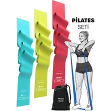 3'lü Pilates Bandı Seti Açık Uçlu Çantalı Pilates Aerobik Egzersiz Esneme Squat Lastiği Bandı