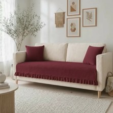 NDC Home Fırfırlı Keten Koltuk Örtüsü [kırlentli]-Bordo