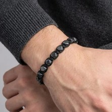Valmont Accessories Siyah Doğal Taş Görünümlü Asansörlü Ayarlanabilir Makrome Erkek Bileklik
