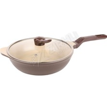 2 Adet Akdeniz Shellix Kapaklı Döküm Tava Kahverengi 28 cm