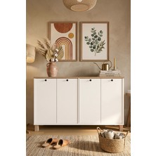 Yurudesign Nord Konsol 4 Kapaklı Ahşap Ayaklı 120CM Sepet-Beyaz Nd2-Sw