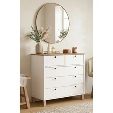 Yurudesign Nord Şifonyer 5 Çekmece Beyaz Suntalam Ahşap Ayaklı 90x36x85 cm Modern Tasarım