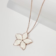 925 Ayar Gümüş Rose Gold Beyaz Mineli Rüzgar Gülü Kolye