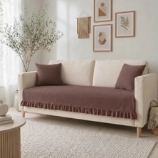 NDC Home Fırfırlı Keten Koltuk Örtüsü [kırlentli]-Kahverengi