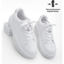 Marjin Kadın Sneaker Kalın Taban Spor Ayakkabı Domen Beyaz