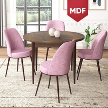 Canisa Concept Tor Serisi MDF Yuvarlak Mutfak Masa Takımı, Barok Ahşap Desen Masa ve 4 Sandalye