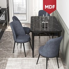 Canisa Concept Via Serisi 80X132 MDF Açılabilir Siyah Mermer Desen Mutfak Masa Takımı+4 Adet Sandalye