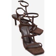 Luvi Vıento Kahverengi Süet Bantlı Kadın Ince Topuklu Ayakkabı