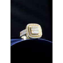 İnnuendo Jewelry 925 Ayar Gümüş Altın Kaplama Baget Taşlı Kadın Yüzük