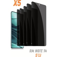 PSGT 5'li Redmi Note 14 Hayalet Ekran Koruyucu Kırılmaz Cam Privacy Yandan Görünmez