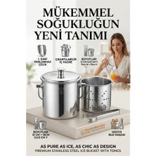 Nemere Paslanmaz Inox Parlak Çelik Buz Kovası Seti - Süzgeçli ve Buz Maşası Hediyeli 723145