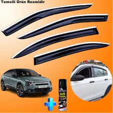 Caraks Citroen C4X Mügen Cam Rüzgarlığı Abs Nikelaj Krom Cam Rüzgarlığ 2023 Sonrası+Ebrayn Lastik Parlatıcı