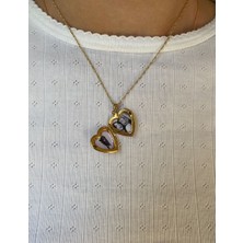 Moonpiece Collection Kişiye Özel Kalpli Kapaklı Görsel Baskılı Kolye Gold Hediye Arkadaş Sevgili