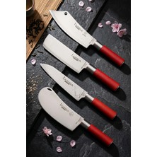 Lazbisa Red Craft Serisi Mutfak Şef Bıçak Seti Et Ekmek Sebze Şef Bıçağı 4 Lü Set Günlük Kullanım (MFT-271)