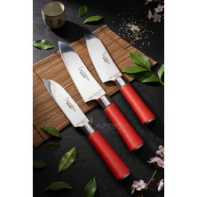Lazbisa Red Craft Serisi Mutfak Bıçak Seti Et Ekmek Şef Sebze Börek Bıçağı 3 Lü Set (MFT-8476)