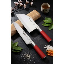 Lazbisa Red Craft Serisi Mutfak Şef Bıçak Seti Et Ekmek Sebze Bıçağı Günlük Kullanım (MFT-005)