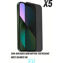PSGT 5 Adet Sam A05/A05S/A06/A07/RM13C/REALME NOTE50/NOTE60 Hayalet Ekran Koruyucu Kırılmaz Cam Privacy Yandan Görünmez
