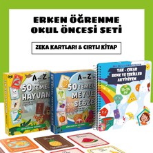 Bunbaza Tak- Çıkar Cırt Cırtlı Renk ve Şekiller Kitabı + Zeka Kartları Seti (15-24 Ay, Hayvan & Meyve-Sebze Kartları)