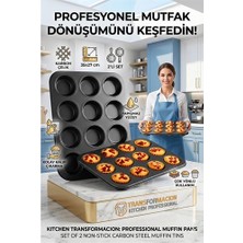 Nemere 2'li Set 12'li Muffin Kalıbı | Karbon Çelik Yanmaz Yapışmaz Cupcake & Kek Pişirme Tepsisi 7231