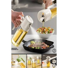 Empressco Çift Fonksiyonlu Cam Yağdanlık 550ML Zeytinyağı Sıvıyağ Şişesi Airfryer Sprey Beyaz Yağlık Sirkelik