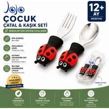 Jojobebek Uğurböceği Premium Çocuk Bpa'sız Silikon Saplı Paslanmaz Çelik Uçlu Çatal-Kaşık/saklama Kutusu