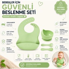 Jojobebek Çocuk Silikon Mama Önlüğü, Silikon Vakumlu Kase, Silikon Kaşık ve Çatal / Yeşil