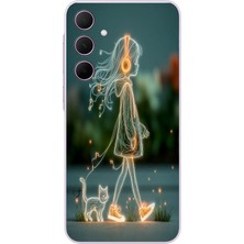 Le Balvo Samsung Galaxy A35 Uyumlu Kedili Neon Kız Baskılı Silikon Kılıf