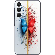 Le Balvo Samsung Galaxy A25 Uyumlu Kırmızı Mavi Kelebek Baskılı Silikon Kılıf