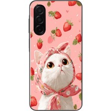 Le Balvo Samsung Galaxy A26 Uyumlu Örtülü Kedi Çilekli Baskılı Silikon Kılıf
