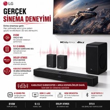 Lg 9.1.5 Kanal Çevresel Ses Sunan Kablosuz Subwoofer ve Arka Hoparlörlü Dolby Atmos Destekli 810 W Akıllı Ev Sinema Soundbar Sistemi