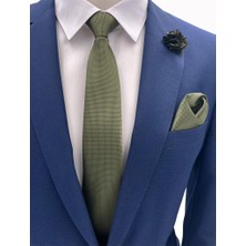Brianze Haki Yeşili Kravat Mendil Seti %100 Microfiber Özel Günler İçin Şık Kombin