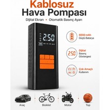 Smayling Kablosuz Hava Pompası 6000 Mah Şarjlı Dijital Ekranlı Lastik Şişirme Kompresörü Araç Bisiklet Motor Top