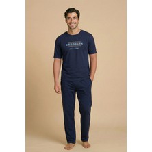 Wordex Mrn 8108 Penye Brooklyn Yazılı Erkek Yazlık Kısa Kollu Cepli Pijama Takımı