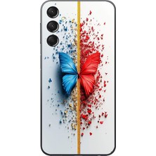 Le Balvo Samsung Galaxy A24 Uyumlu Kırmızı Mavi Kelebek Baskılı Silikon Kılıf