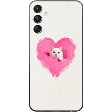 Le Balvo Samsung Galaxy A24 Uyumlu Pembe Kalpli Kedi Baskılı Silikon Kılıf