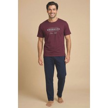 Wordex Mrn 8108 Penye Brooklyn Yazılı Erkek Yazlık Kısa Kollu Cepli Pijama Takımı