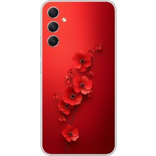 Le Balvo Samsung Galaxy A34 Uyumlu Kırmızı Kardelenler Baskılı Silikon Kılıf