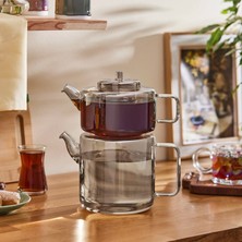 Karaca Flat Midi Çaydanlık 1,1 L Borosilikat Cam Gri Renkli Isıya Dayanıklı Süzgeçli Ürün