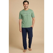 Wordex Mrn 8108 Penye Brooklyn Yazılı Erkek Yazlık Kısa Kollu Cepli Pijama Takımı