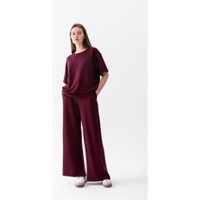 Wega Moda Kadın Rahat Kesim Kısa Kollu T-Shirt ve Geniş Paça Pantolon Ikili Takım Günlük Şık Kombin